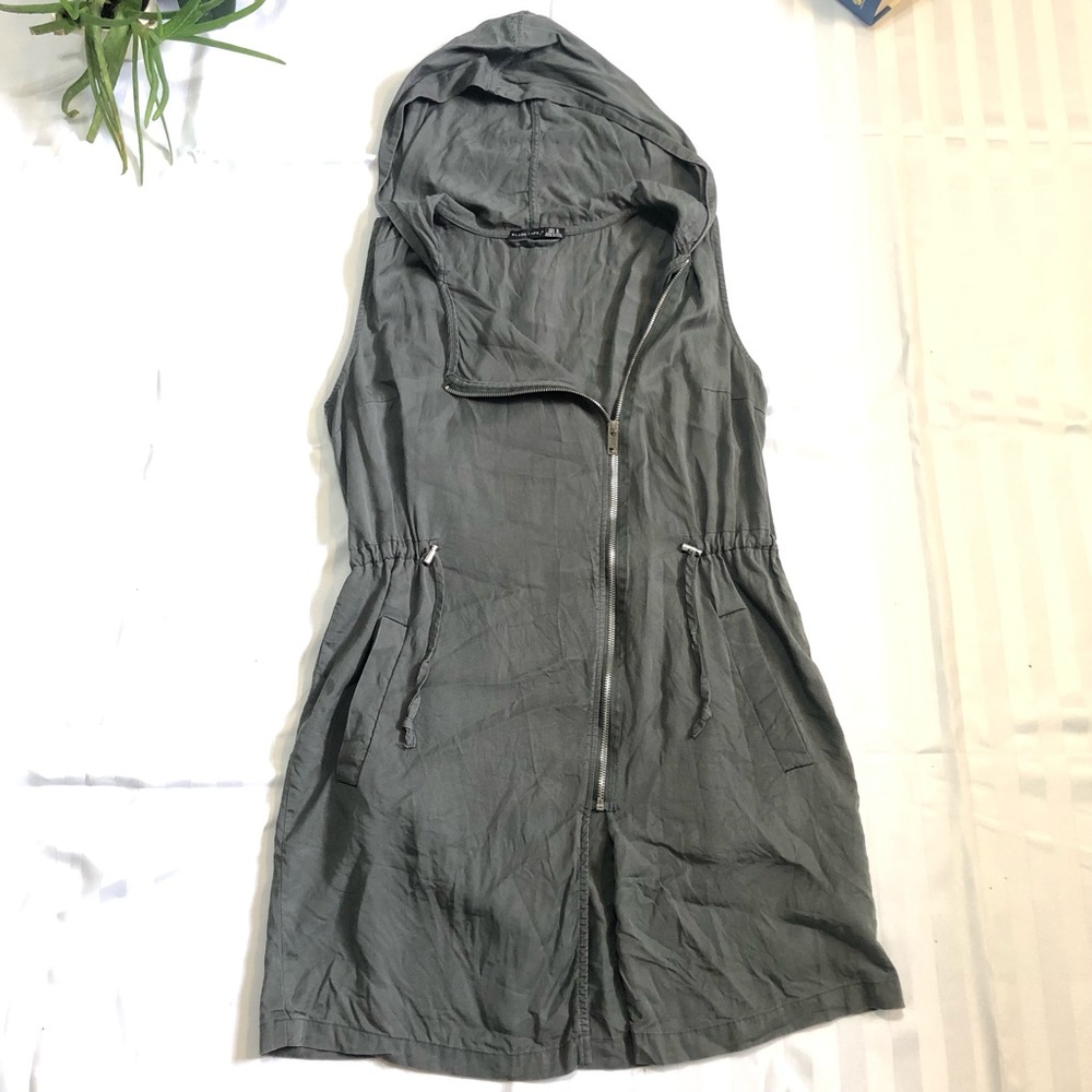 Hooded Grunge Layering Top - Army Green